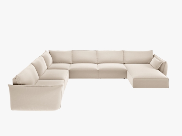 Micadoni Panorama-Ecksofa Kaelle 8-Sitzer Links Samt Bluvel Helles Beige