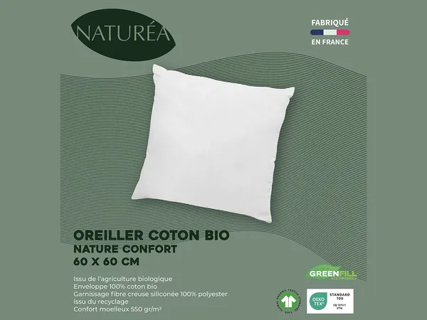 Vente-unique - NATURECONFORT Kopfkissen Stoff Weiß - B 60 cm x H 5 cm x L 60 cm