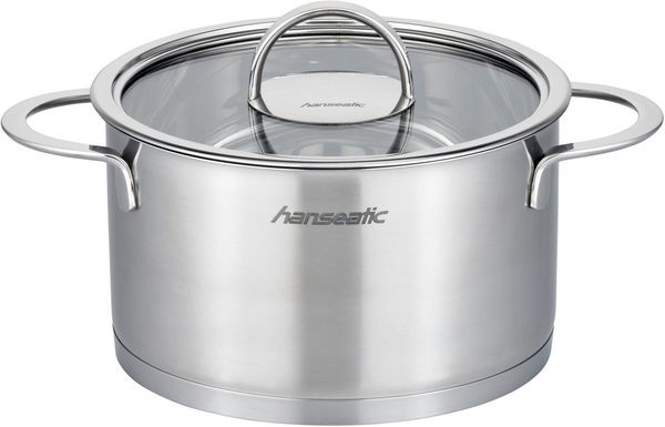 Hanseatic Topf-Set hanseatic, Edelstahl 18/10 (Set, 8-tlg, je 1 Fleischtopf 16/20/24 cm, Bratentopf 20 cm), handfreundliche Kaltmetallgriffe, Literskala, Glasdeckel, Induktion