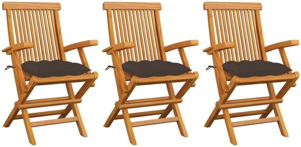 vidaXL Gartenstühle mit Taupe Kissen 3 Stk. Massivholz Teak 3062537
