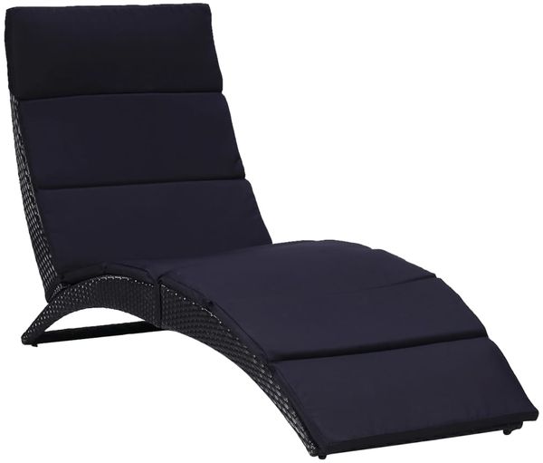 Sonnenliege, Gartenliege mit Auflage Poly Rattan Schwarz