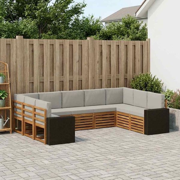 vidaXL Outdoor-Sofagarnitur 9 pcs Natürlich und Hellgrau Polyester 3384842
