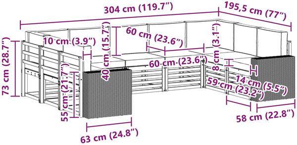 vidaXL Outdoor-Sofagarnitur 9 pcs Natürlich und Hellgrau Polyester 3384842 Bild 8