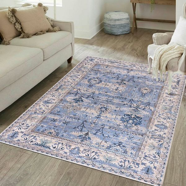 Mazovia Designteppich Boho Rahmen, Pflanzlich Wohnzimmer, Schlafzimmer, Esszimmer, Büro, 80 x 150 cm, Fußbodenheizung