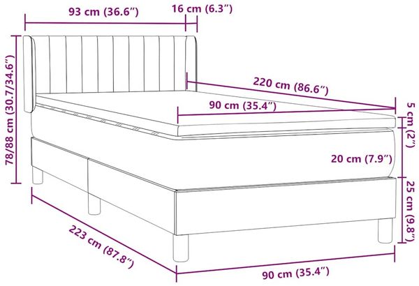 vidaXL Boxspringbett mit Matratze Rosa 90x220 cm Samt 3318314 Bild 12