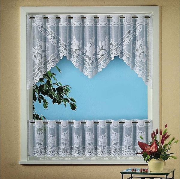 Weckbrodt Scheibengardine Darmstadt (2 St), Stangendurchzug, halbtransparent, Jacquard, Bistro, Jacquard, strukturiert, floral, 2teiliges Set, Gardine, Store