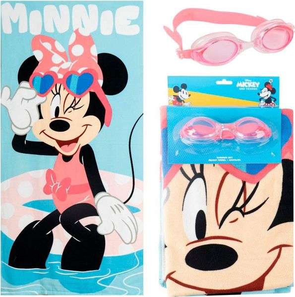 Disney Minnie Mouse Kinder Strandtuch 70 × 140 cm mit Schwimmbrille als Set
