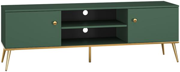TV Lowboard in grün mit goldfarbenen Griffen und Füßen FASANO-131, B/H/T ca. 160/54/40 cm