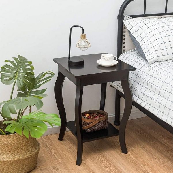 COSTWAY Nachttisch (2-St), mit Ablage, 2 Ebene Beistelltisch Holz, 40x40x60cm