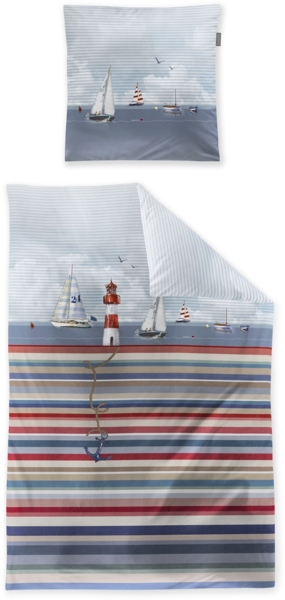 Irisette Mako Satin Bettwäsche Wave 8601-90 Streifen Maritim 135x200