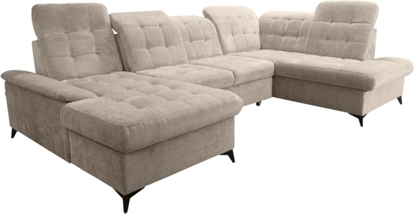 robin 'NEO' Ecksofa mit Schlaffunktion und verstellbarer Bettkasten, Chenille-Stoff creme, 343 x 210 x 90 cm