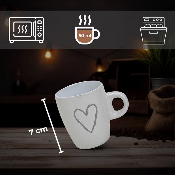 matches21 HOME & HOBBY Tasse Espresso-Tassen Herz-Dekor 6er Set dickwandige Keramik, 50 ml, 6-tlg, Keramik, Kleine Landhaus-Stil Vintage Henkel Herz Kaffee-Tassen