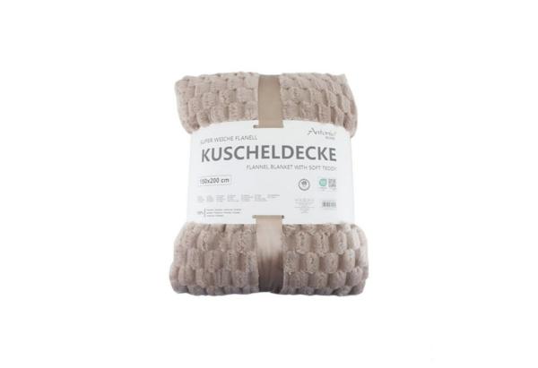 Premium Kuscheldecke » Waffeloptik Wohndecke » Couchdecke Soft Teddy | Tagesdecke 150 x 200 cm - Beige