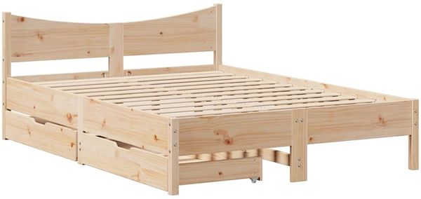 Doppelbett, Betten für Erwachsene, Massivholzbett mit Schubladen 140x190 cm Kiefer de2521