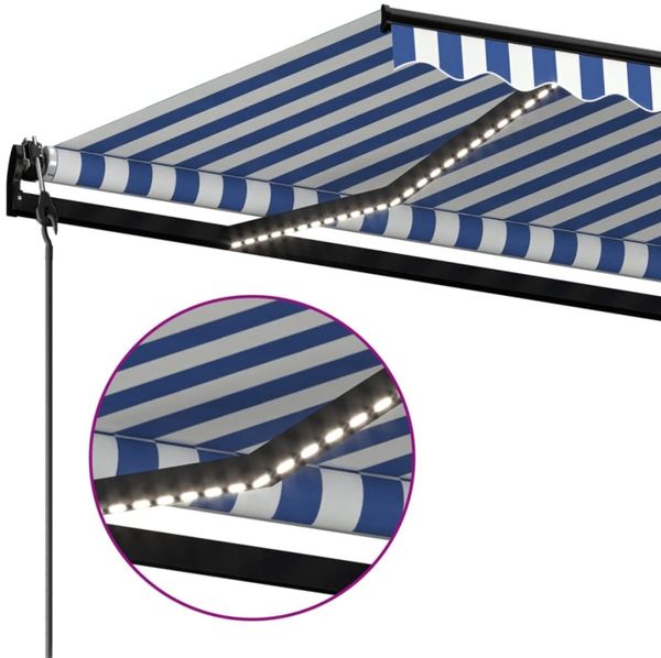 vidaXL Automatische Markise mit LED Windsensor 400x300 cm Blau Weiß 3069111 Bild 5