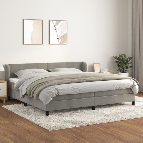 vidaXL Boxspringbett mit Matratze Hellgrau 200x200 cm Samt, Härtegrad: H2 [3127391]