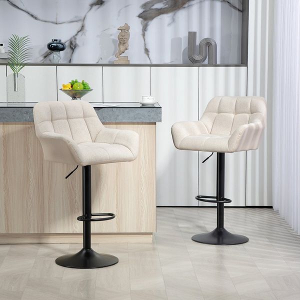 HOMCOM Barhocker für Bartheke Küche Esszimmer, höhenverstellbar, 360° Drehstuhl (Bistrohocker, 2 St, Barstuhl), Cremeweiß 57,5 x 52,5 x 93-114 cm