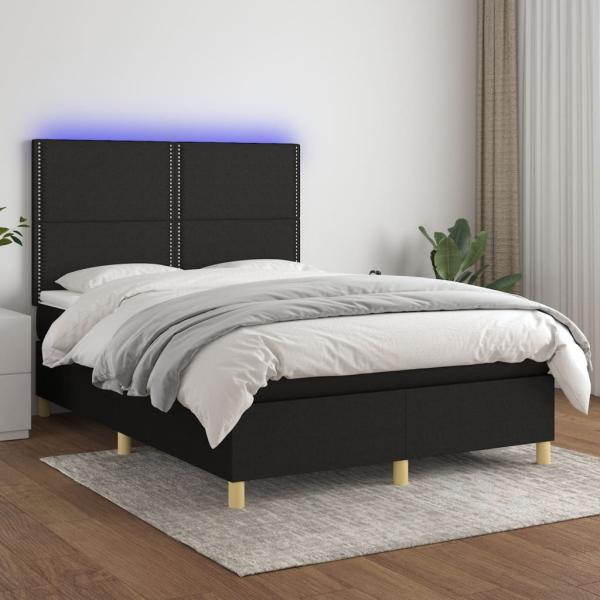 vidaXL Boxspringbett mit Matratze & LED Schwarz 140x190 cm Stoff 3135351