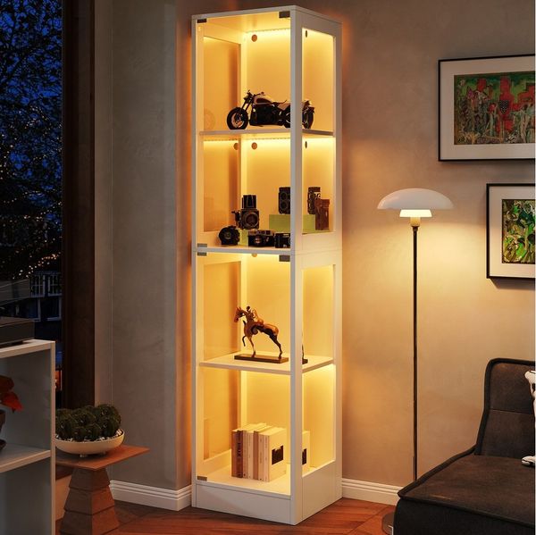 Merax Glasvitrine Vitrine mit LED-Licht, 2 Tür (1-St, Multifunktionaler Vitrinen mit 4 Ebenen, Vitrinenschrank) für Wohnzimmer, Arbeitszimmer