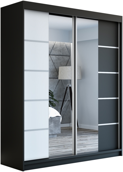 Schwebetürenschrank ERA 2-türig Schrank 160 cm (mit Spiegel) Farbe: Schwarz , weiß