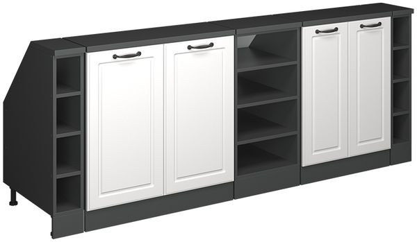 Küchenschrank für Dachschrägen R-Line Weiß Landhaus 210 cm 5er Set Schrankkorpuss 60 cm Tiefe Vicco