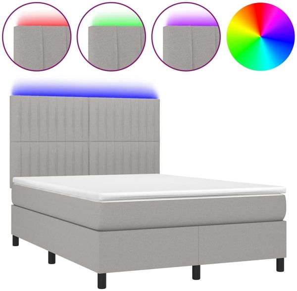 vidaXL Boxspringbett mit Matratze & LED Hellgrau 140x190 cm Stoff 3135029 Bild 2