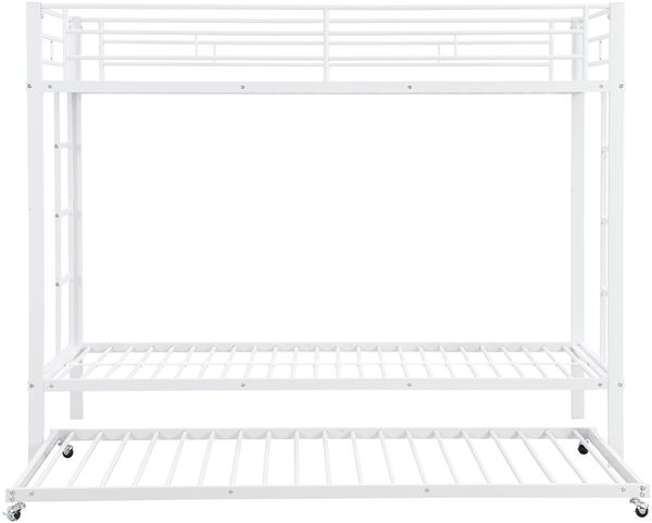 Etagenbett 90x200 cm mit ausziehbarem Rollbett, Metallrahmenbett mit hohem Sicherheitsgeländer, Kinderbett mit Doppelbettfunktion,Weiß Bild 9