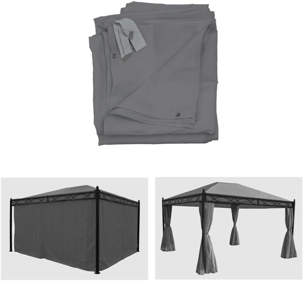 4er-Set Seitenwand für Pergola Cadiz, Ersatzseitenwand Pavillon 4x3m, Polyester ~ grau