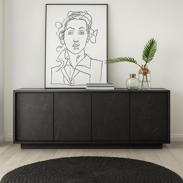 Dmora - Kommode Annone, Wohnzimmerbuffet, Wohnzimmer-Sideboard, Moderne Küchen-Speisekammer, Made in Italy, 180x43 h79 cm, Schiefer