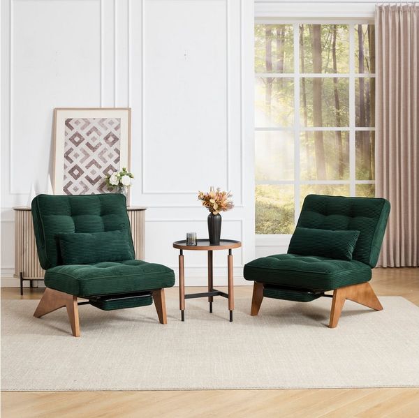 REDOM Loungesessel Verstellbarer Polsterstuhl (Relaxsessel mit Lendenkissen & Holzbeinen, atmungsaktives Kordpolster), 1 Stuhl