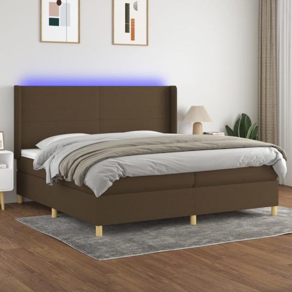 vidaXL Boxspringbett mit Matratze & LED Stoff Dunkelbraun 200 x 200 cm, Härtegrad: H2 [3138744]