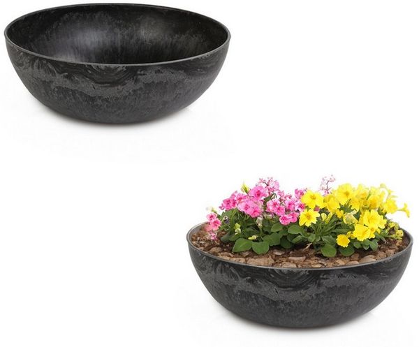 matches21 HOME & HOBBY Blumentopf Pflanzschalen für draussen Vintage Dekoschalen rund schwarz 2x 20 cm (2 St), Blumen-Schale als wetterfeste Friedhof-Schale Grab-Schmuck Grabschale