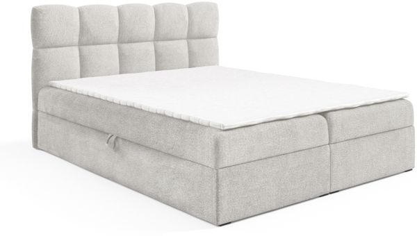 MEBLINI Boxspringbett NIKOLAS 160x200 cm mit Bettkasten – H3/Hellgrau Boucle Polsterbett - Doppelbett mit Topper & Bonellfederkern-Matratze