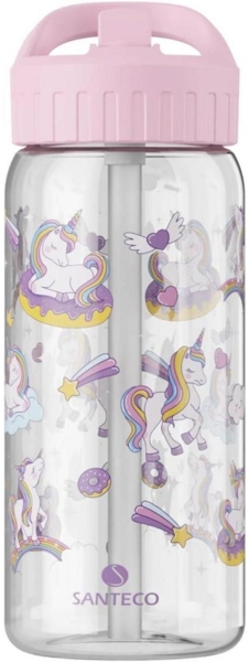 Kinder Trinkflasche SANTECO Auslaufsicher Sport Schule 0,5L Strohhalm BPA frei