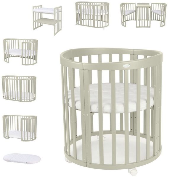 Waldin Babybett Mobiles Babybett OWAL aus Holz 7in1 mit Matratze, mitwachsend