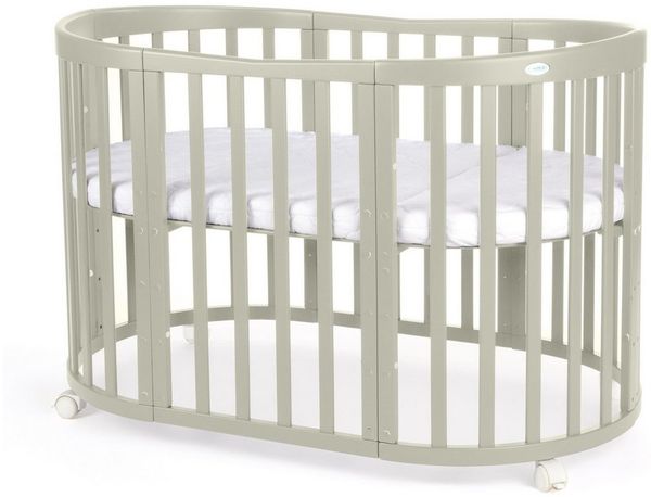 Waldin Babybett Mobiles Babybett OWAL aus Holz 7in1 mit Matratze, mitwachsend