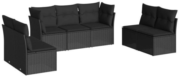 vidaXL 7-tlg. Garten-Sofagarnitur mit Kissen Schwarz Poly Rattan 3249244