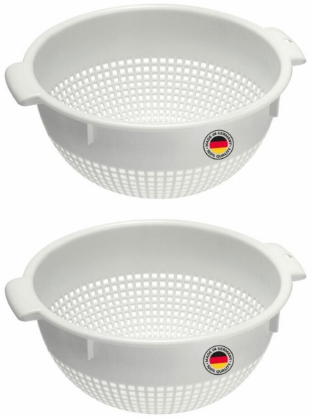 WESTMARK Seiher 2 Stk, groß, mit 2 Griffmulden und 4 Aufsatzrasten zum Waschen und, PE, spülmaschinengeeignet, Made in Germany