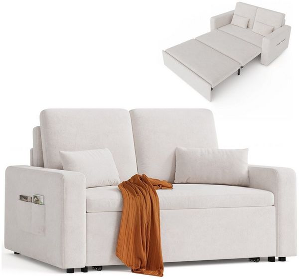 Bealife 2-Sitzer Schlafsofa 2-Sitzer Ausziehbar, Modernes Veloursstoff Sofabett