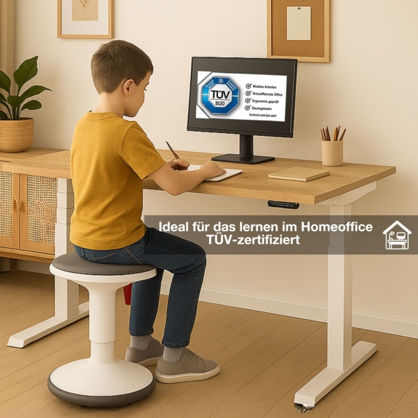 ASSMANN Elektrisch höhenverstellbarer Kinderschreibtisch JUNIOR 140x70cm Eiche Tabak Signalweiß Metall Holz Bild 2