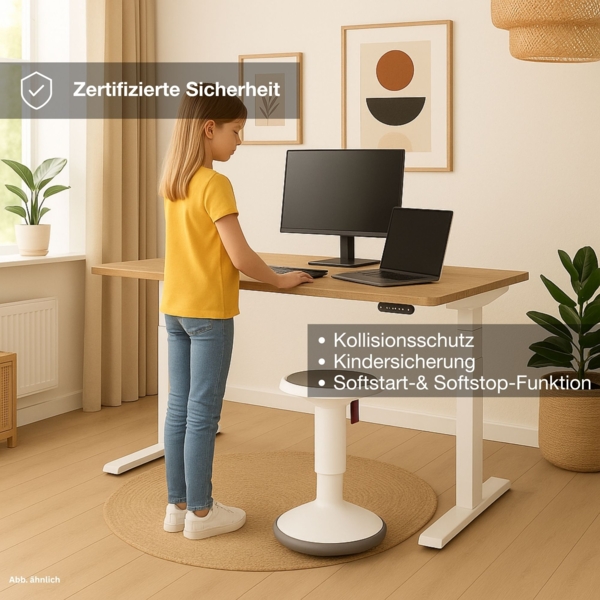 ASSMANN Elektrisch höhenverstellbarer Kinderschreibtisch JUNIOR 140x70cm Eiche Tabak Signalweiß Metall Holz Bild 4