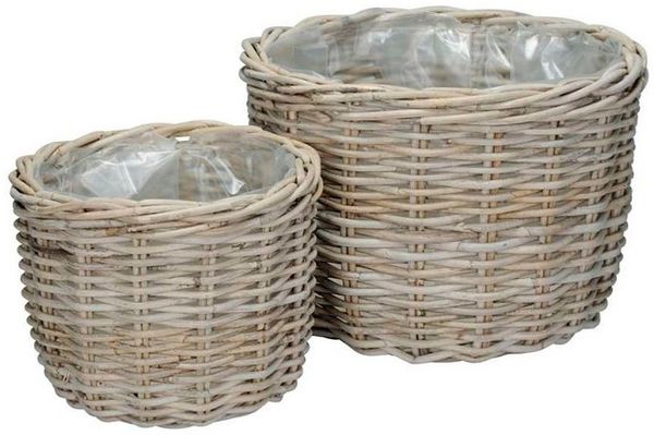 Grafelstein Blumentopf 2tlg. Pflanzkorb COUNTRY aus Rattan grau beige Pflanzschale Kooboo Lan