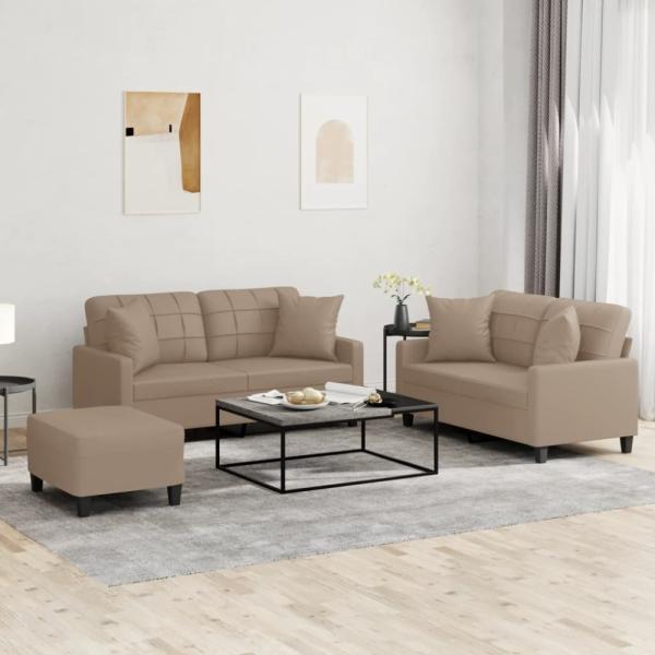 vidaXL 3-tlg. Sofagarnitur mit Kissen Cappuccino-Braun Kunstleder 3201377