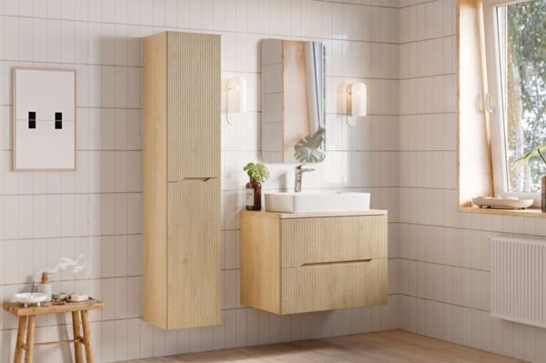 Badmöbel Set 3-tlg Badezimmerset AVOLI Cremona Eiche Schrank 80cm ohne Waschtisch