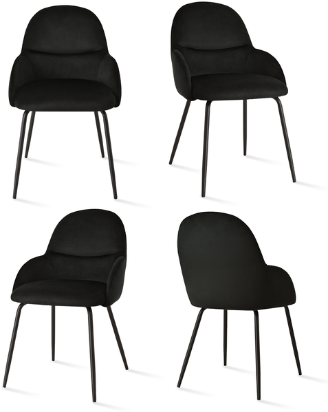 GOEURVANT 1438 Esszimmerstühle 4er-Set, Samt - Schwarz