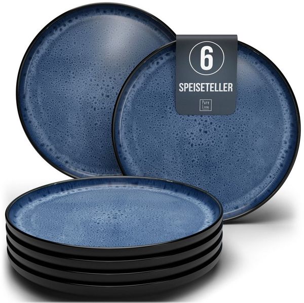 Steingut Teller groß 6 Pers. Ibiza Hochwertiges Mediterranes TEST SEHR GUT Steingut Speiseteller Set - Spülmaschinen-, Mikrowellen- und Kratzfest - Stylisches Essteller Set - Pure Living in Tiefblau