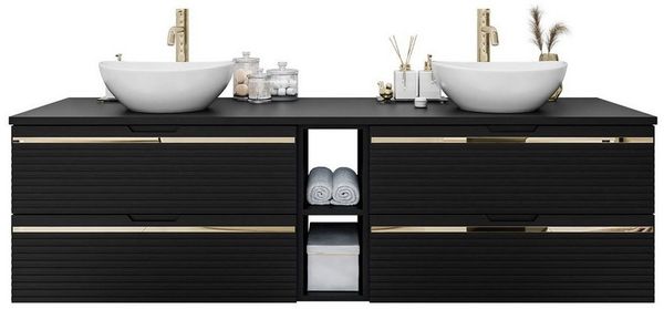 Lookway Badmöbel-Set ARTEMIS III 140 cm Bad-Set mit Unterschrank und Spiegel, (Badezimmerschrank mit wählbarem Spiegel, Becken und Armatur), mit Soft-Close-System