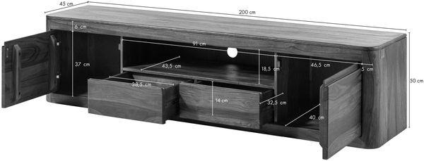 TV-Board Sheesham 200x45x50 walnuss gewachst TORONTO #251 Bild 8