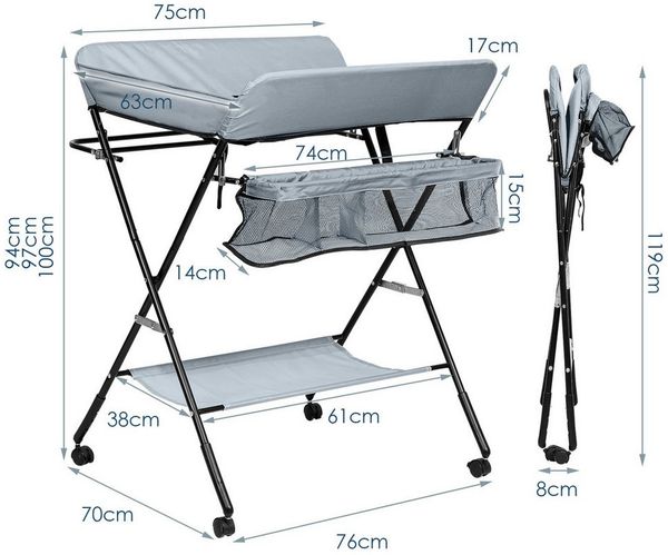 Clanmacy Wickelkommode Baby Wickeltisch Wickelkombination klappbar Wickelkommode mit Auflage