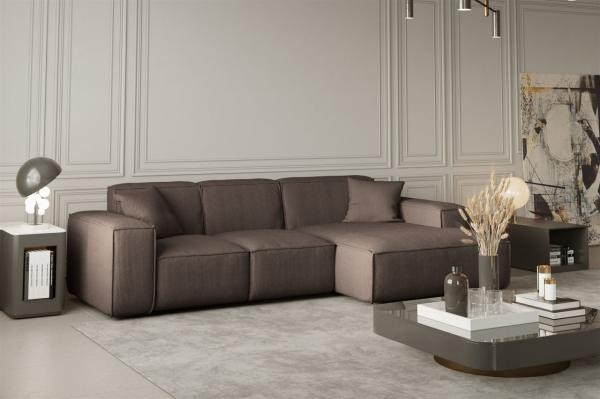 Ecksofa Designersofa CELES in Stoff Scala Taupe Ottomane Rechts